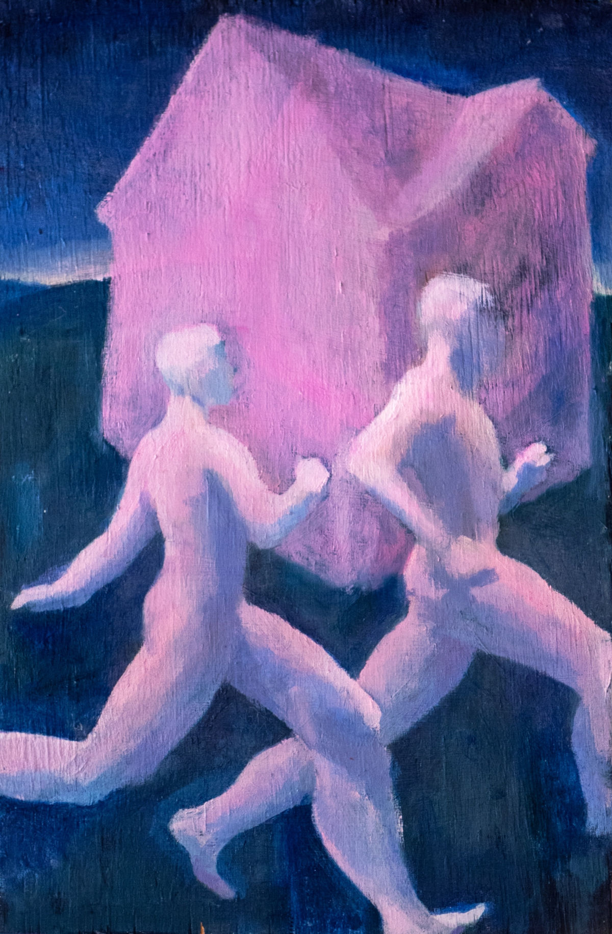 LES COUREURS Huile sur bois, 44x29cm 2024